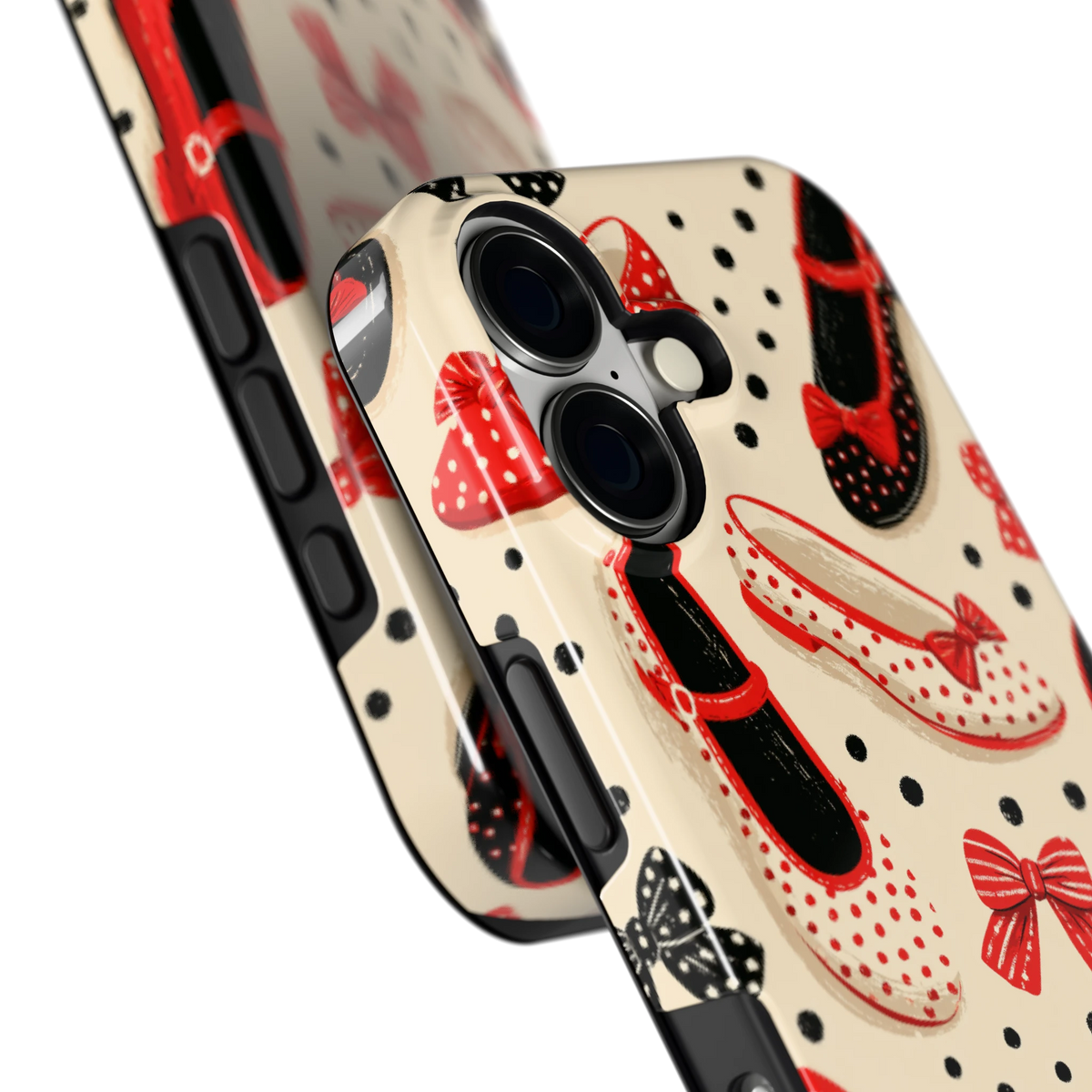 Stippen Ballerina's hoesje voor iPhone 17, close-up