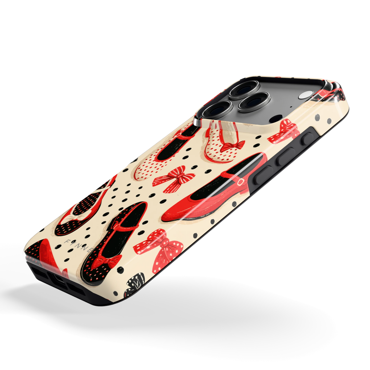 Stippen Ballerina's hoesje voor iPhone 17 Pro, schuin