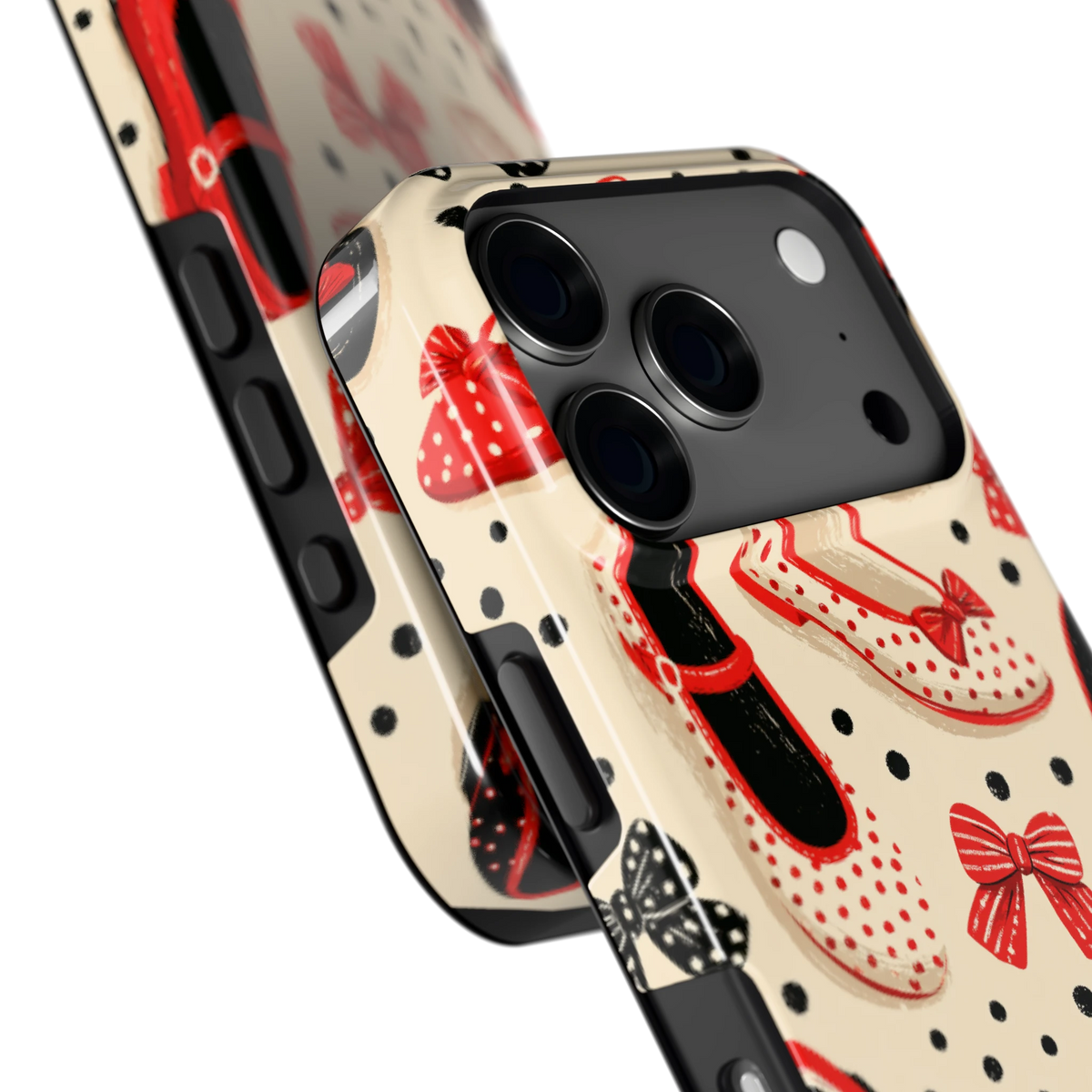 Stippen Ballerina's hoesje voor iPhone 17 Pro, close-up