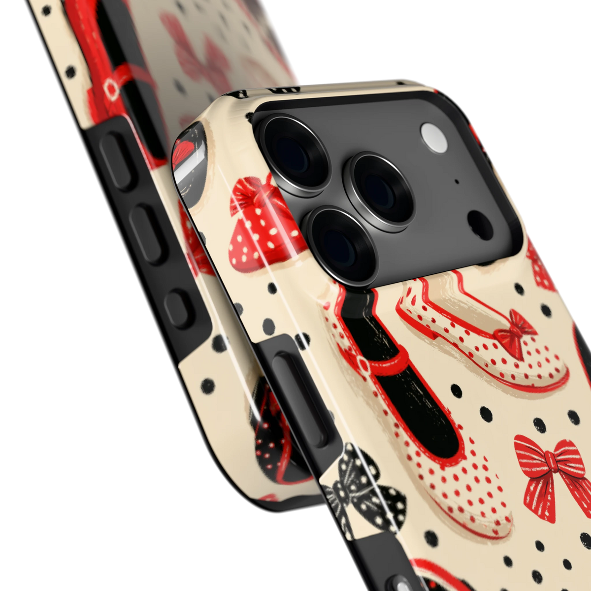 Stippen Ballerina's hoesje voor iPhone 18 Pro, close-up
