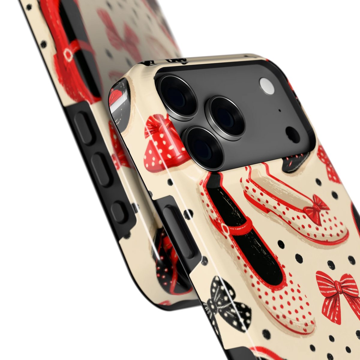 Stippen Ballerina's hoesje voor iPhone 18 Pro Max, close-up