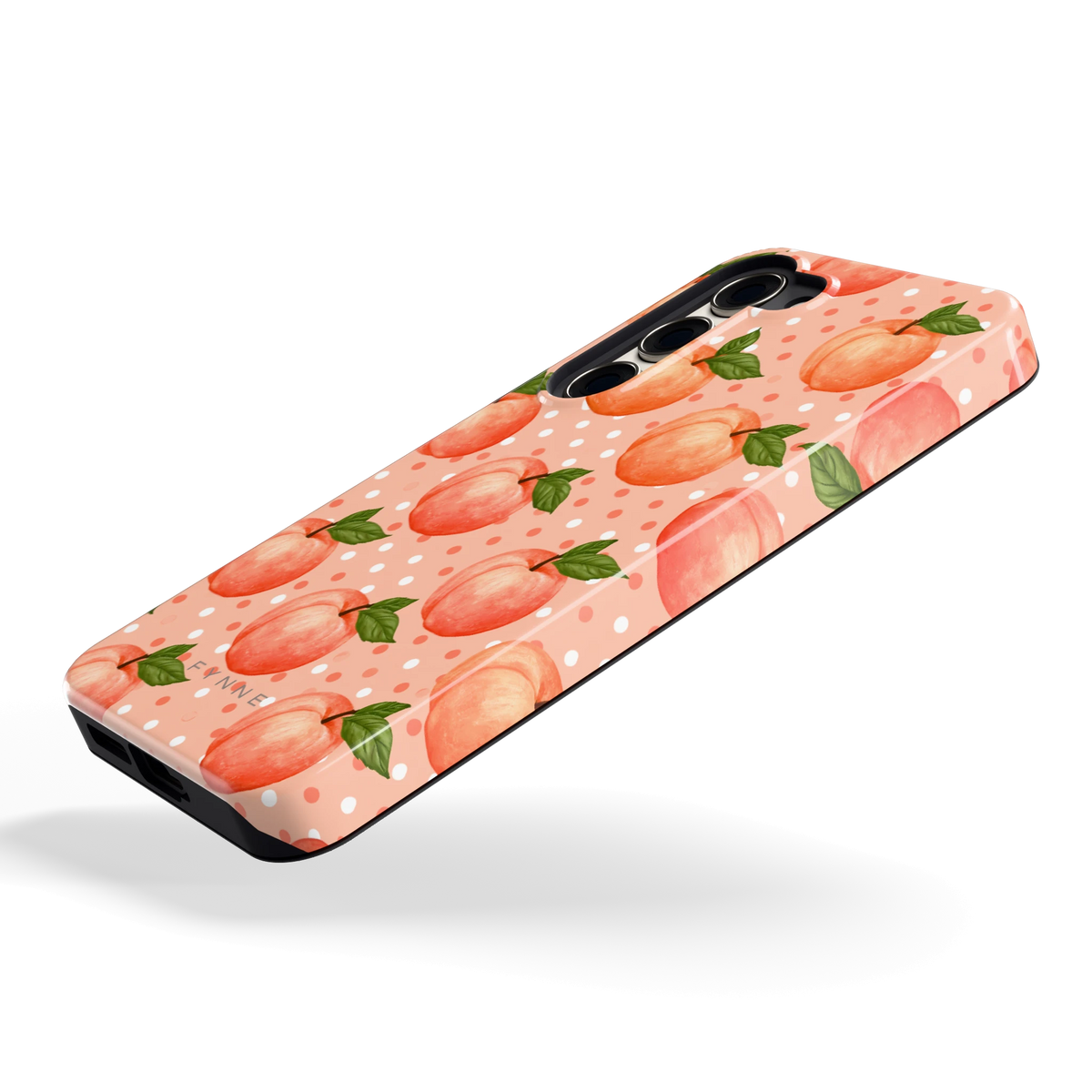 Perziken met stippen hoesje voor Galaxy S23, schuin