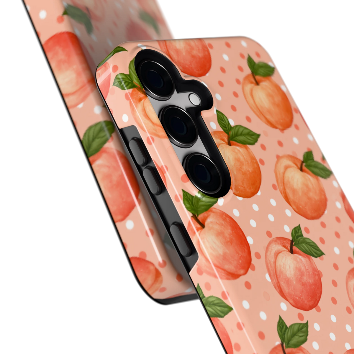 Perziken met stippen hoesje voor Galaxy S24+, close-up