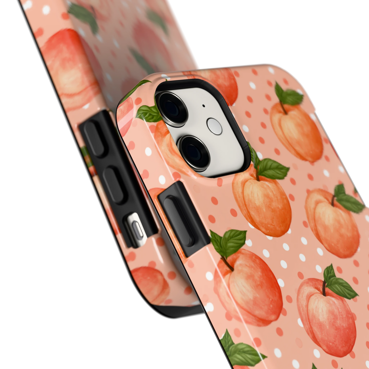 Perziken met stippen hoesje voor iPhone 11, close-up