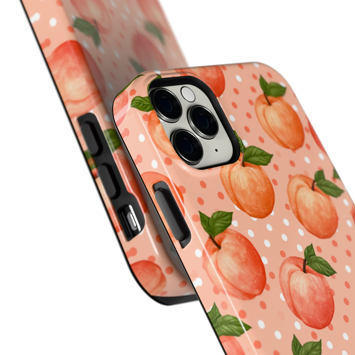 Perziken met stippen hoesje voor iPhone 11 Pro Max, close-up