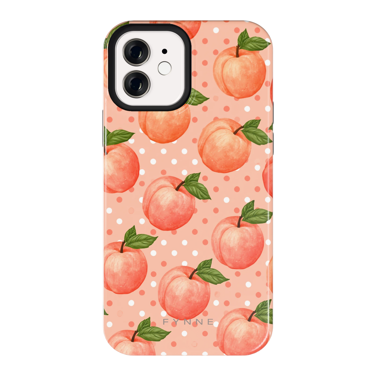 Perziken met stippen hoesje voor iPhone 12, achterkant