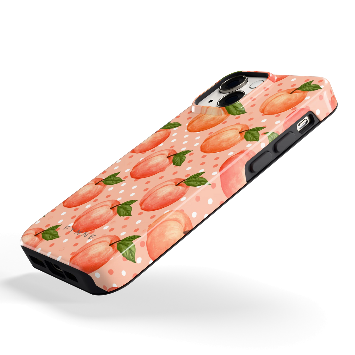 Perziken met stippen hoesje voor iPhone 13 mini, schuin