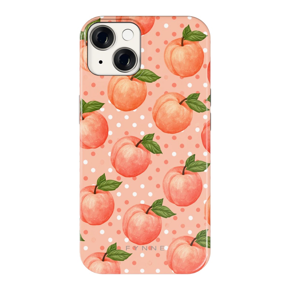 Perziken met stippen hoesje voor iPhone 14, achterkant