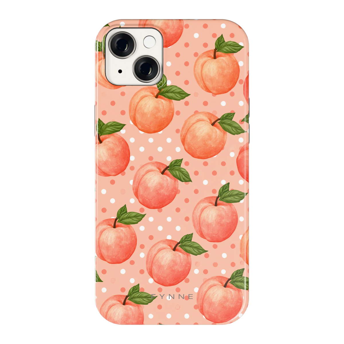 Perziken met stippen hoesje voor iPhone 14 Plus, achterkant