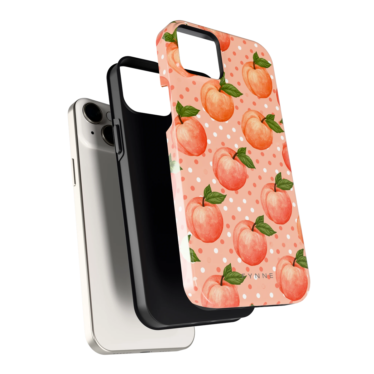 Perziken met stippen hoesje voor iPhone 14 Plus, los van de telefoon
