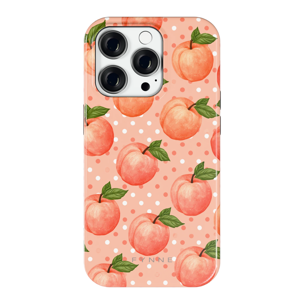Perziken met stippen hoesje voor iPhone 14 Pro, achterkant