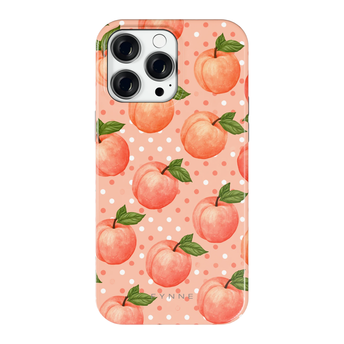Perziken met stippen hoesje voor iPhone 14 Pro Max, achterkant