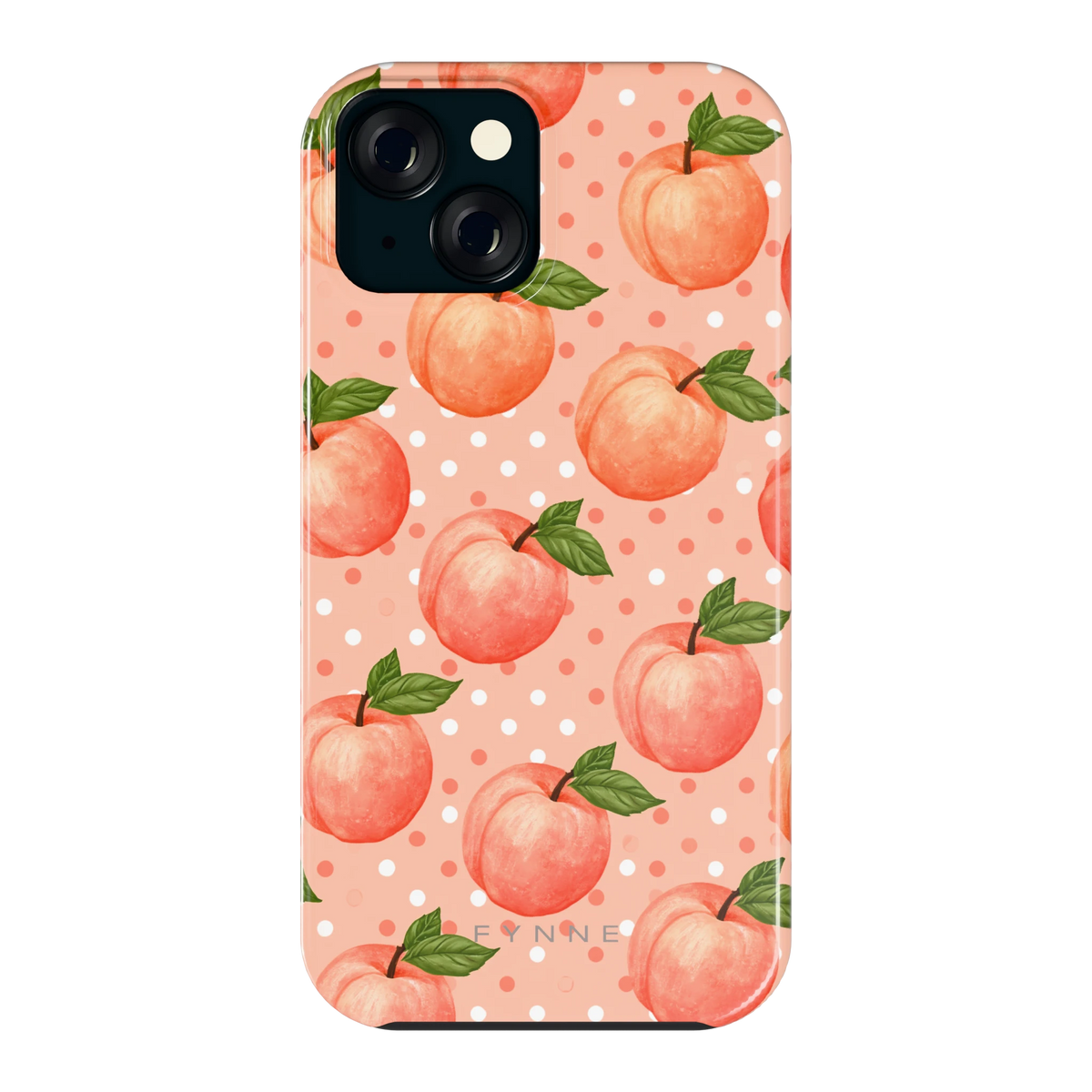 Perziken met stippen hoesje voor iPhone 15, achterkant
