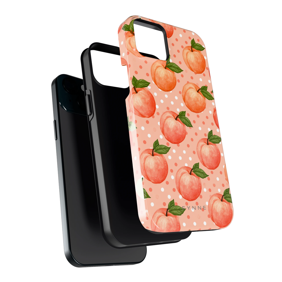 Perziken met stippen hoesje voor iPhone 15 Plus, los van de telefoon