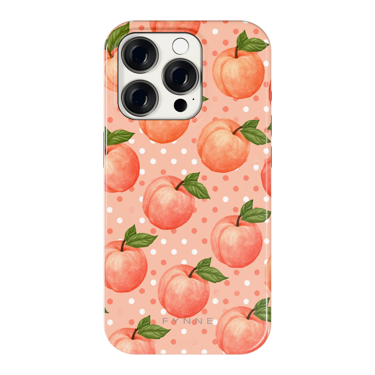 Perziken met stippen hoesje voor iPhone 15 Pro, achterkant