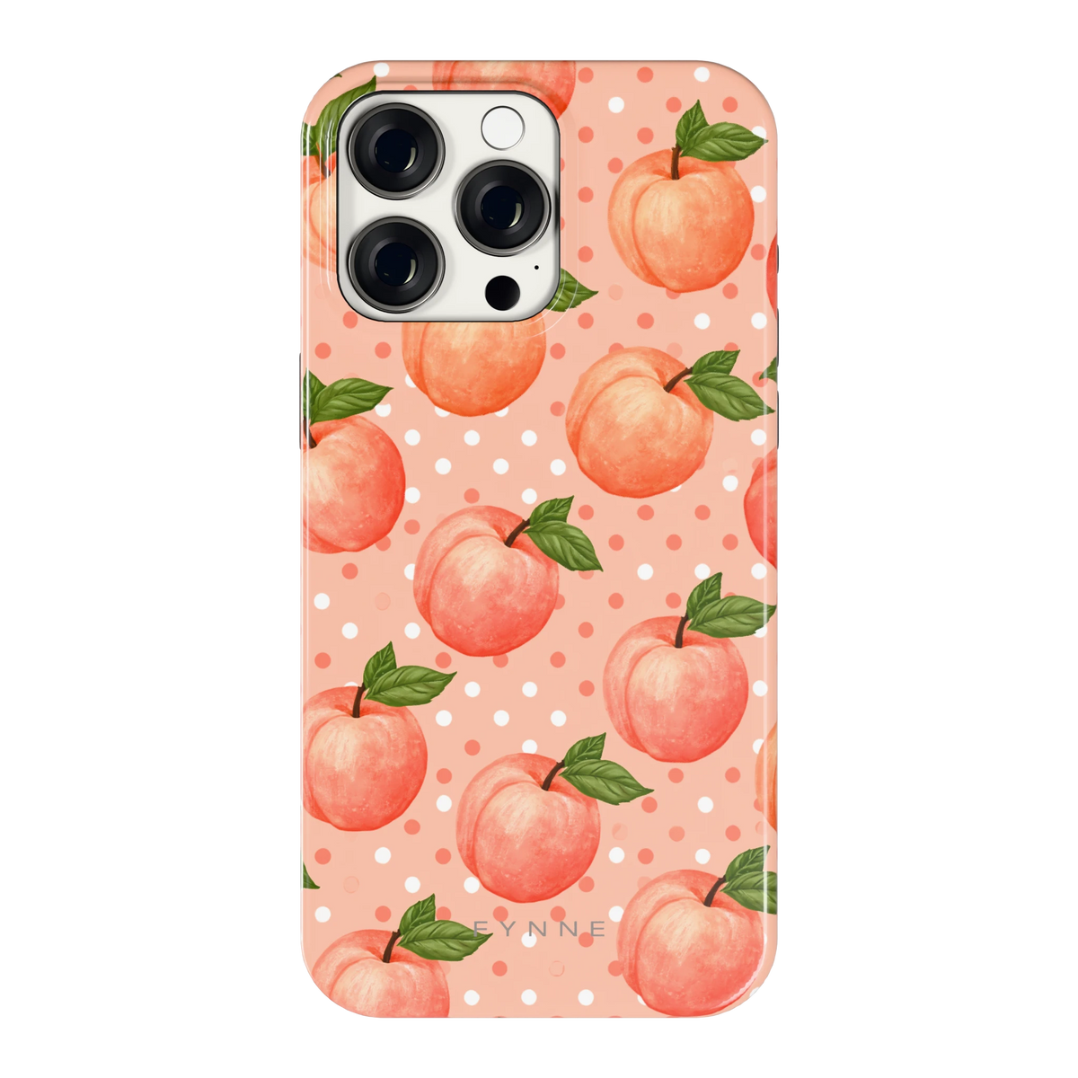 Perziken met stippen hoesje voor iPhone 15 Pro Max, achterkant