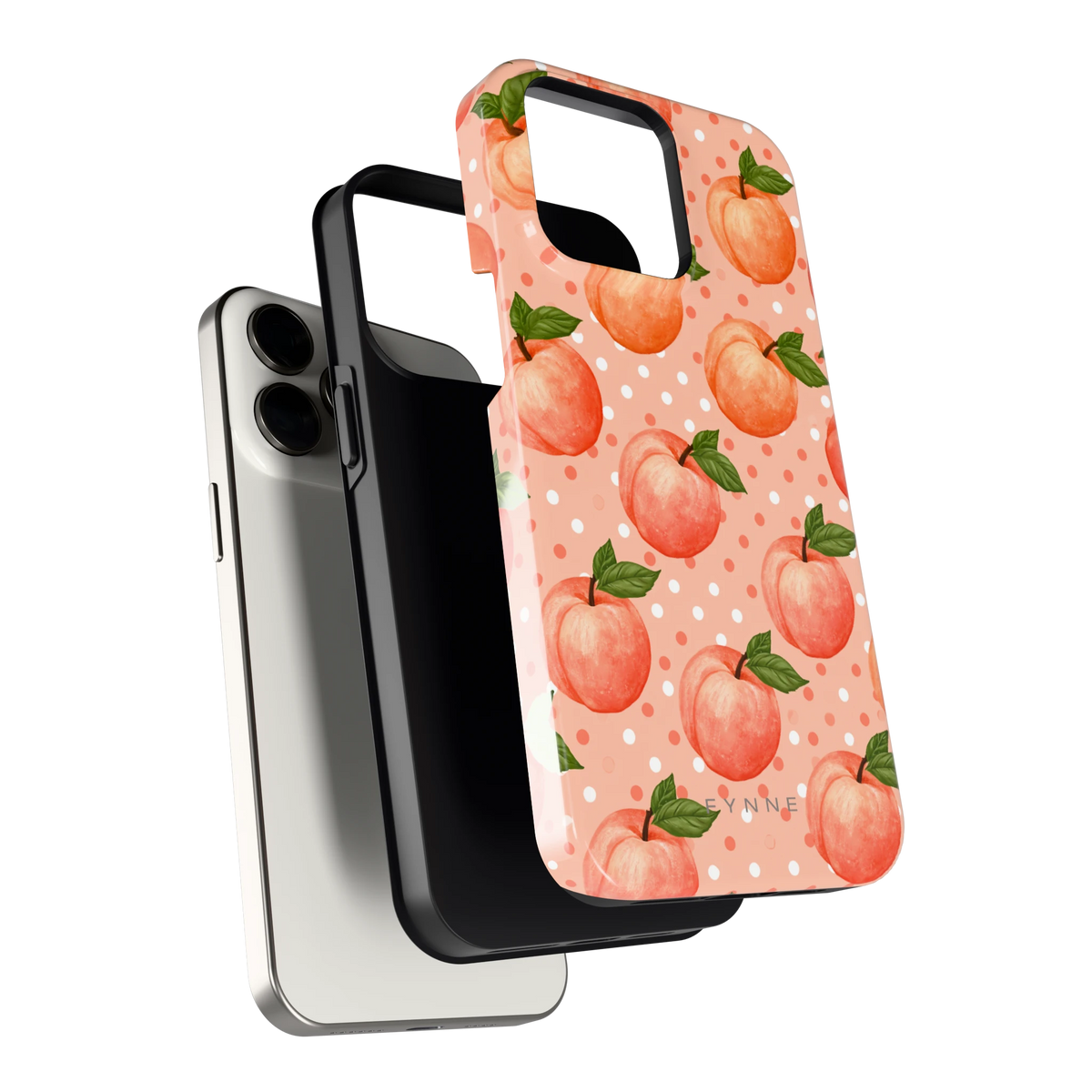 Perziken met stippen hoesje voor iPhone 15 Pro Max, los van de telefoon