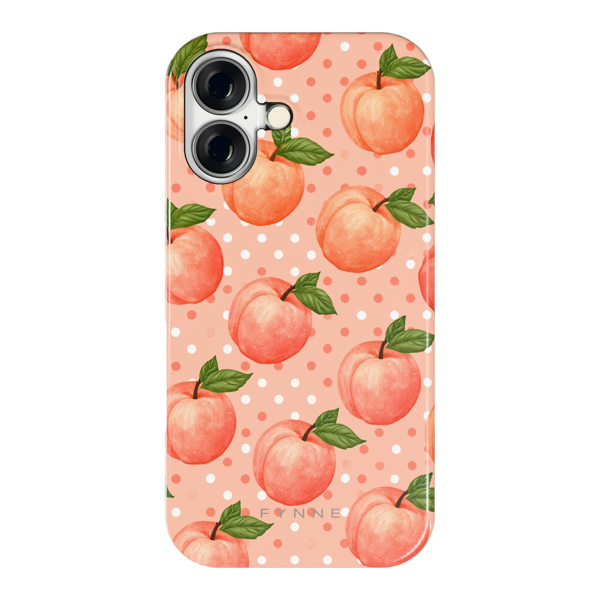 Perziken met stippen hoesje voor iPhone 16, achterkant