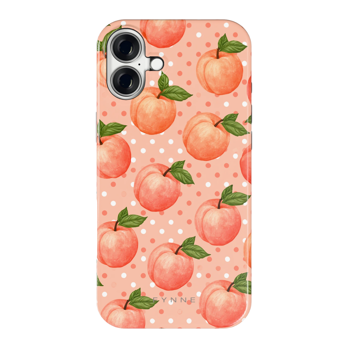 Perziken met stippen hoesje voor iPhone 16 Plus, achterkant