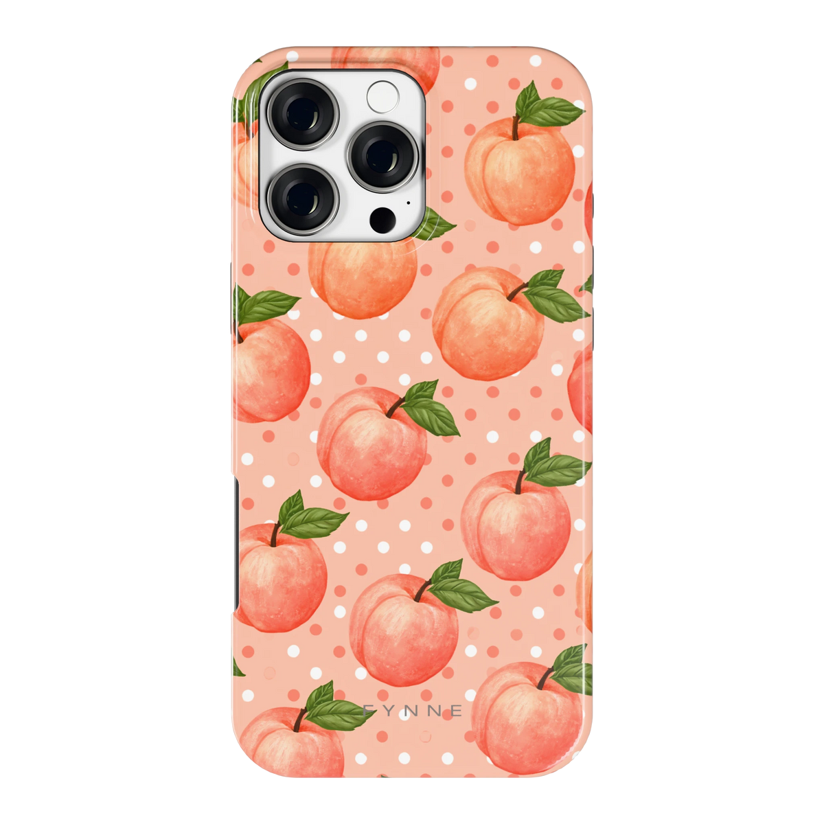 Perziken met stippen hoesje voor iPhone 16 Pro Max, achterkant