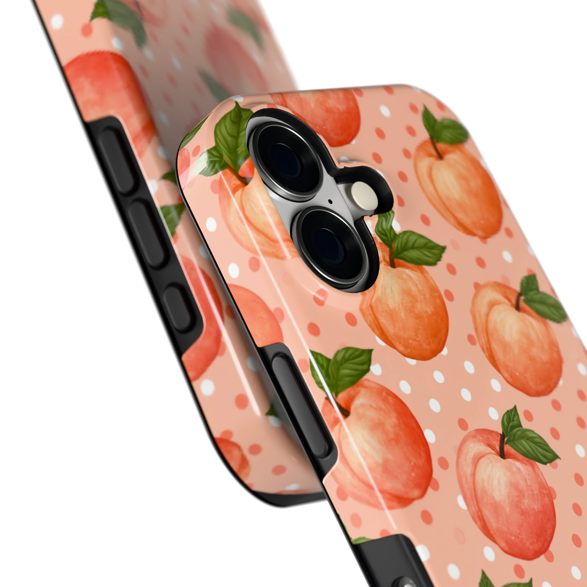 Perziken met stippen hoesje voor iPhone 17, close-up