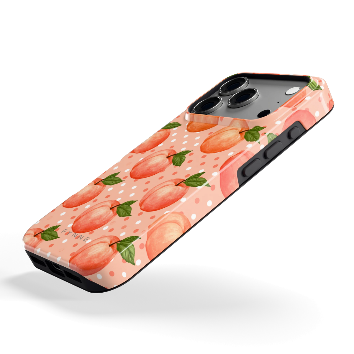 Perziken met stippen hoesje voor iPhone 17 Pro, schuin