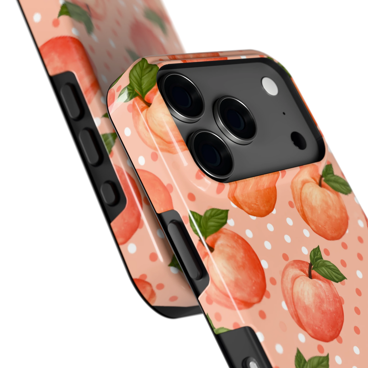 Perziken met stippen hoesje voor iPhone 17 Pro, close-up