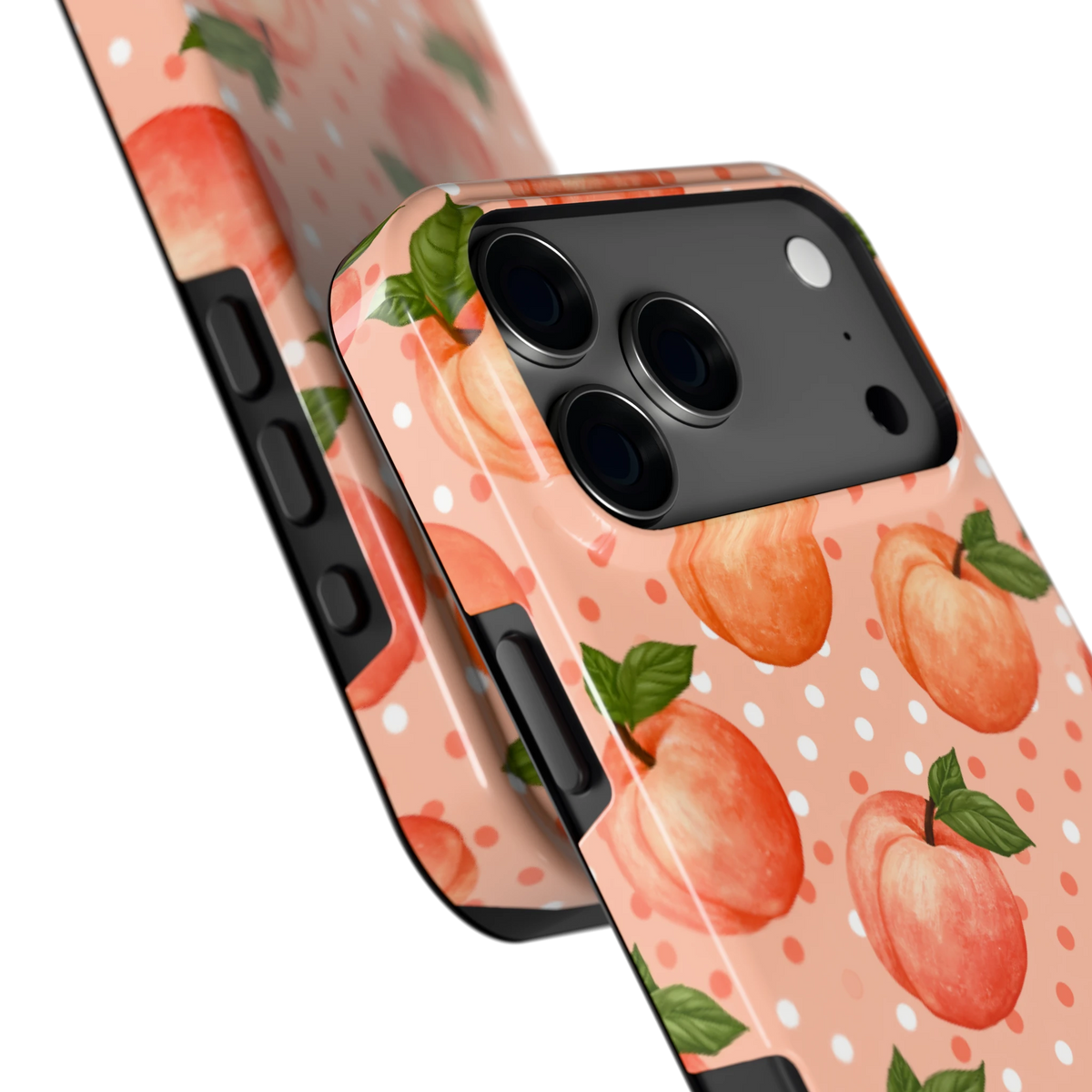 Perziken met stippen hoesje voor iPhone 17 Pro Max, close-up