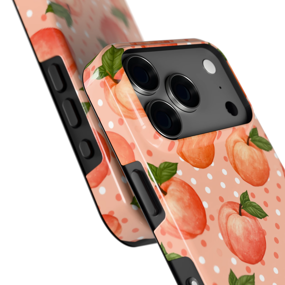 Perziken met stippen hoesje voor iPhone 18 Pro, close-up