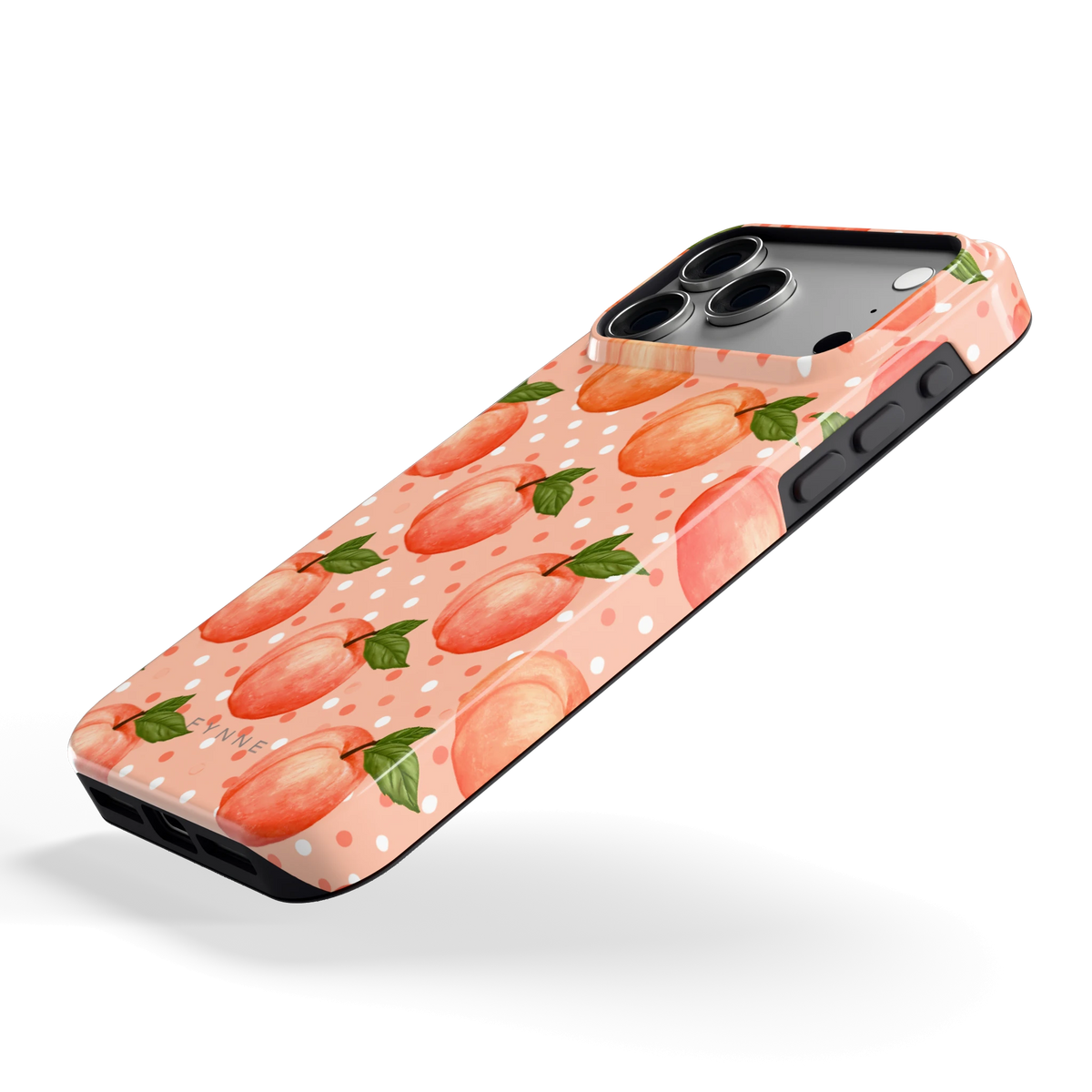 Perziken met stippen hoesje voor iPhone 18 Pro Max, schuin