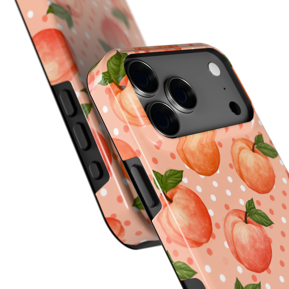 Perziken met stippen hoesje voor iPhone 18 Pro Max, close-up