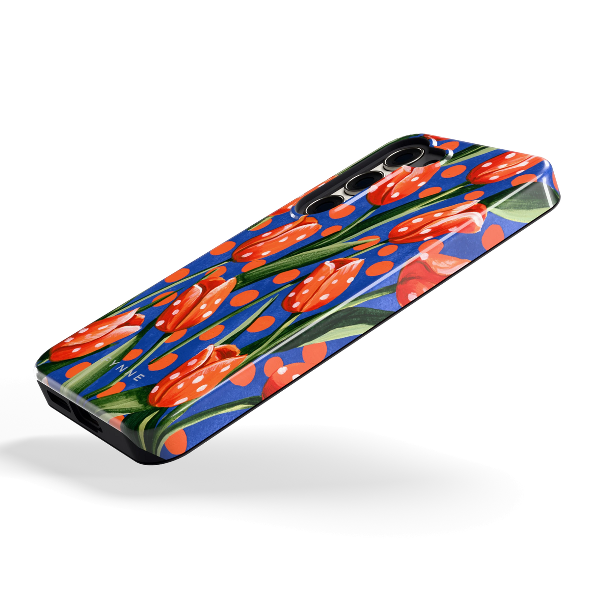 Tulpen met stippen hoesje voor Galaxy S23, schuin
