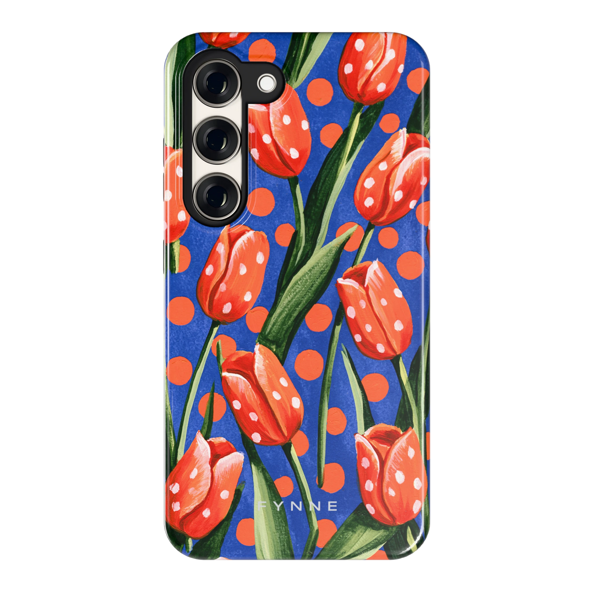 Tulpen met stippen hoesje voor Galaxy S23, achterkant