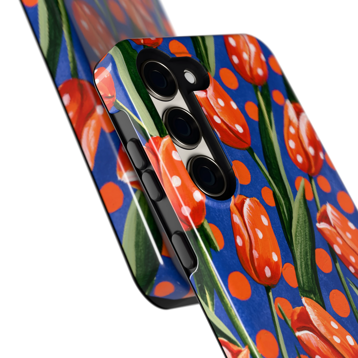 Tulpen met stippen hoesje voor Galaxy S23, close-up