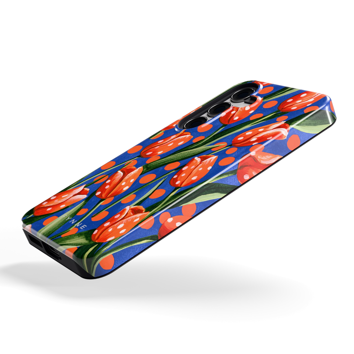 Tulpen met stippen hoesje voor Galaxy S24, schuin