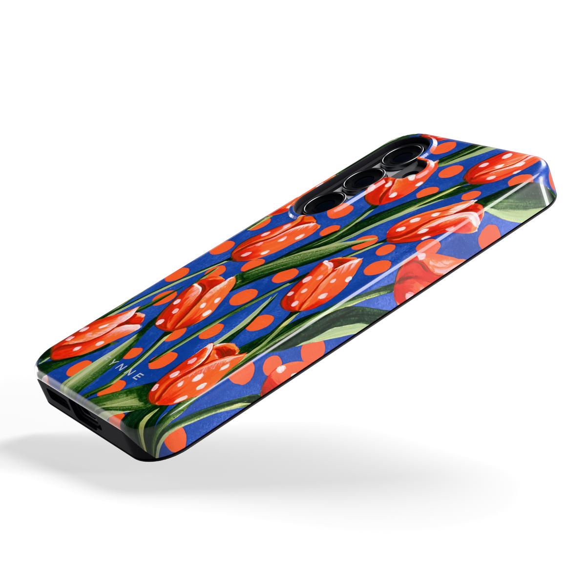 Tulpen met stippen hoesje voor Galaxy S25, schuin
