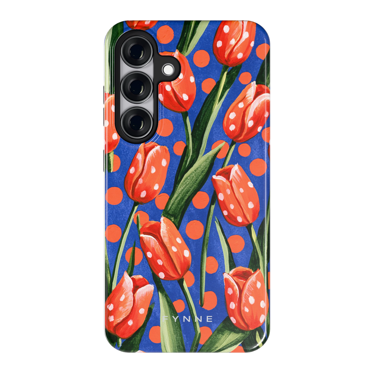 Tulpen met stippen hoesje voor Galaxy S25, achterkant