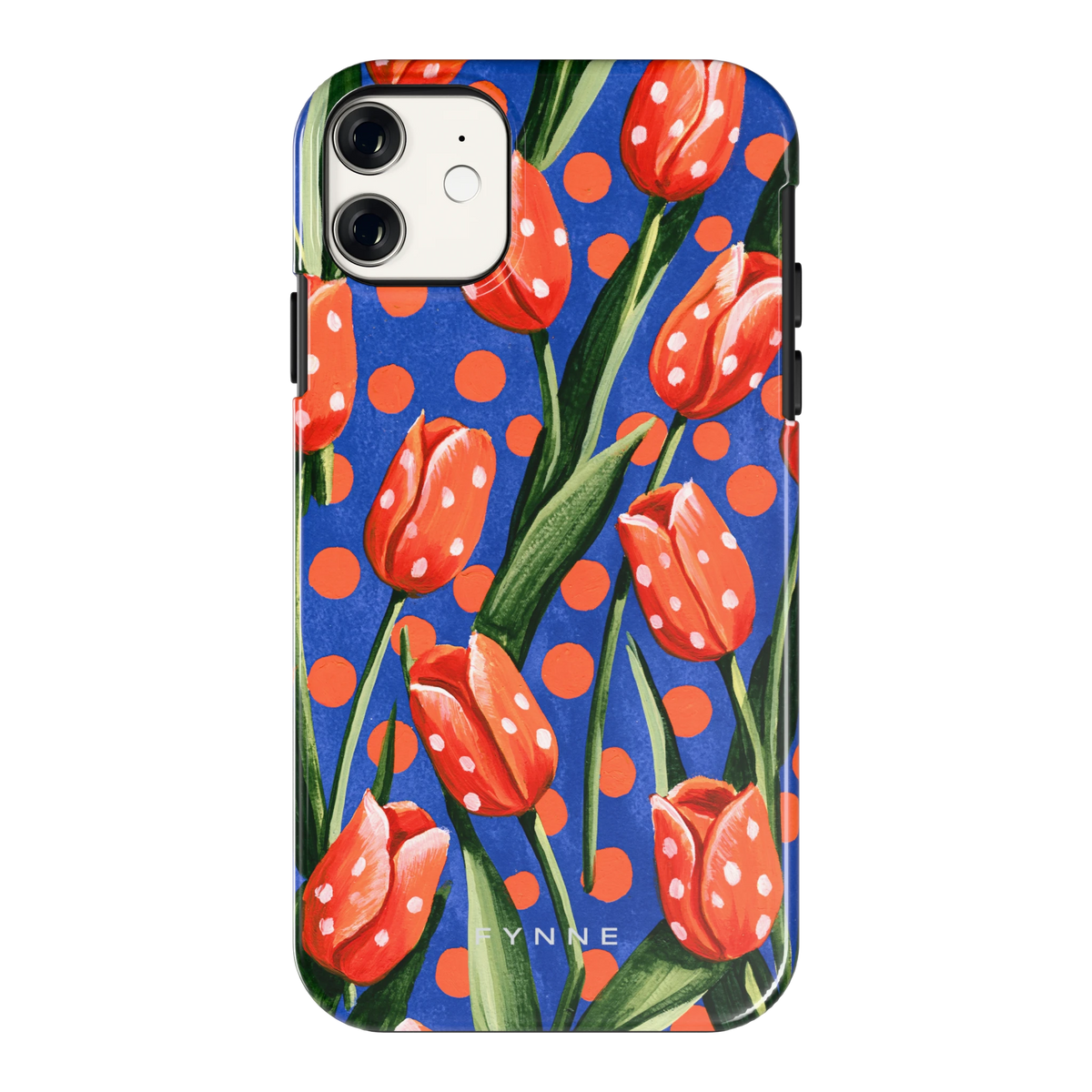 Tulpen met stippen hoesje voor iPhone 11, achterkant