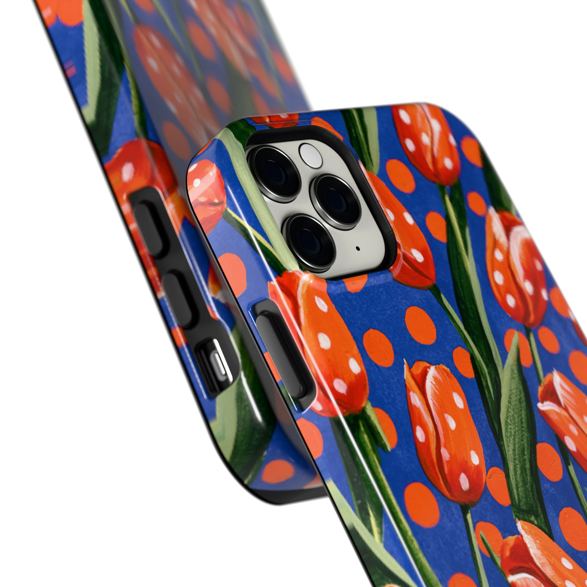 Tulpen met stippen hoesje voor iPhone 11 Pro Max, close-up