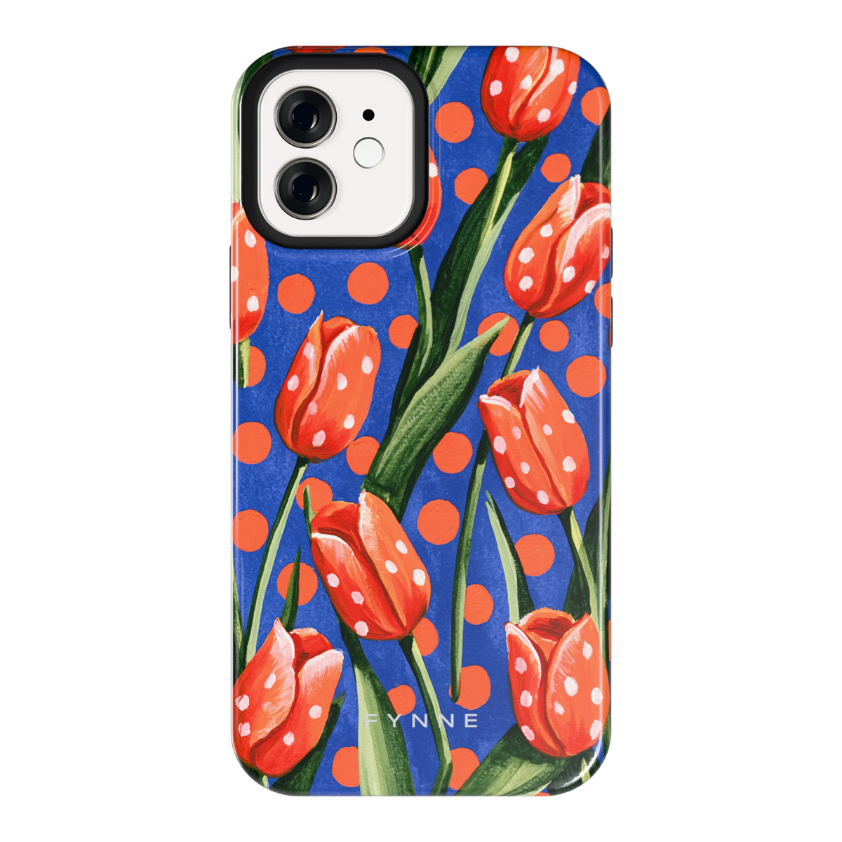 Tulpen met stippen hoesje voor iPhone 12, achterkant