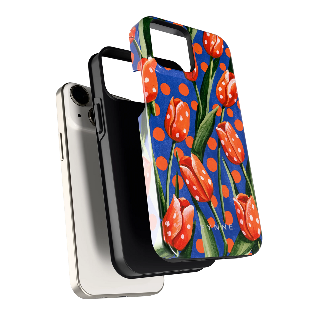 Tulpen met stippen hoesje voor iPhone 13 mini, los van de telefoon