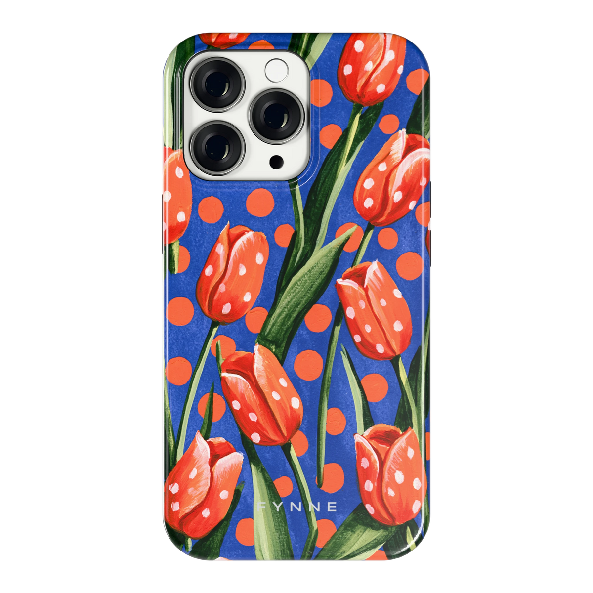 Tulpen met stippen hoesje voor iPhone 13 Pro, achterkant