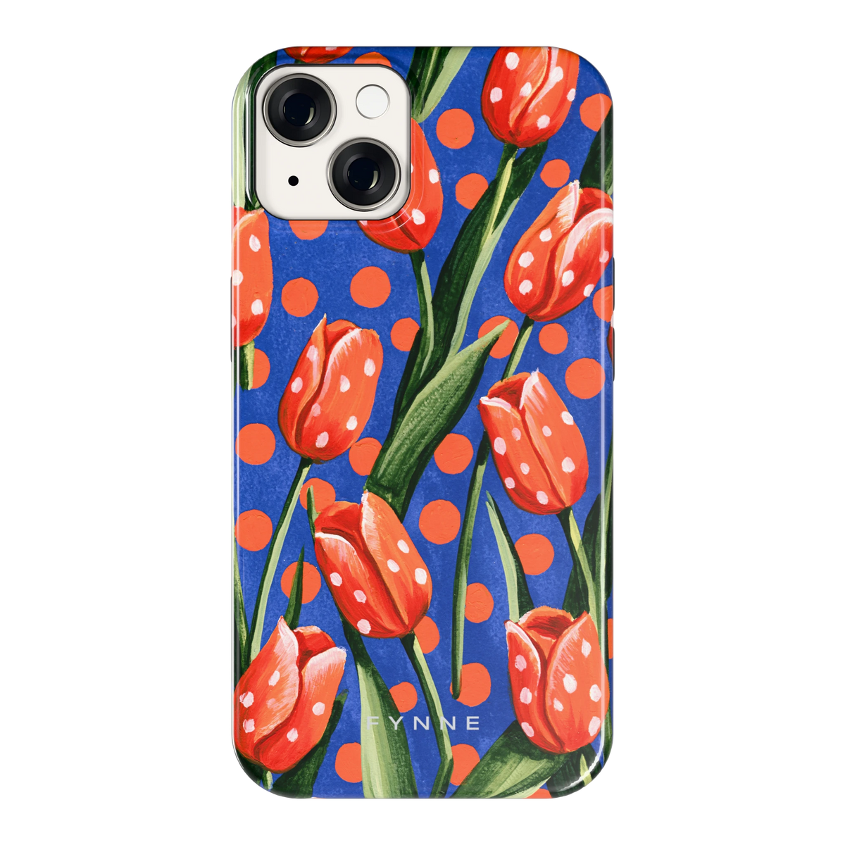 Tulpen met stippen hoesje voor iPhone 14, achterkant