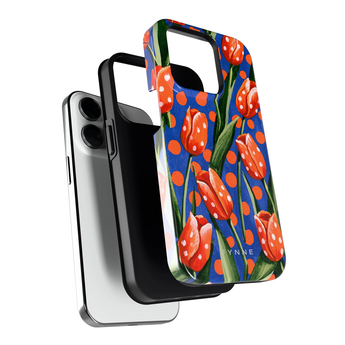 Tulpen met stippen hoesje voor iPhone 14 Pro, los van de telefoon