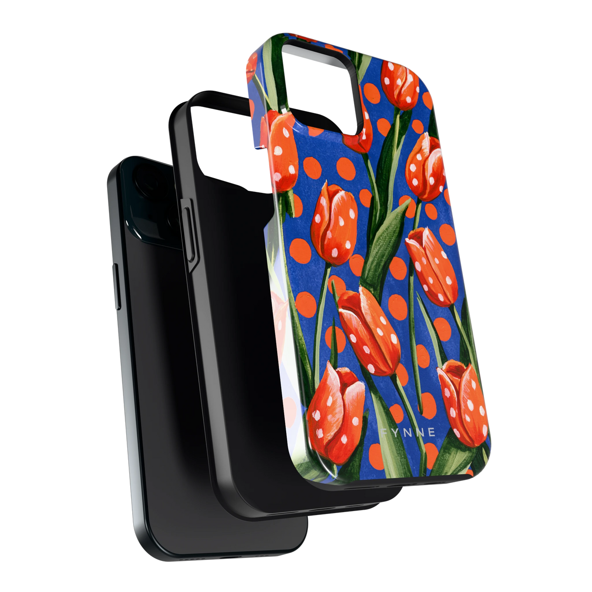 Tulpen met stippen hoesje voor iPhone 15, los van de telefoon