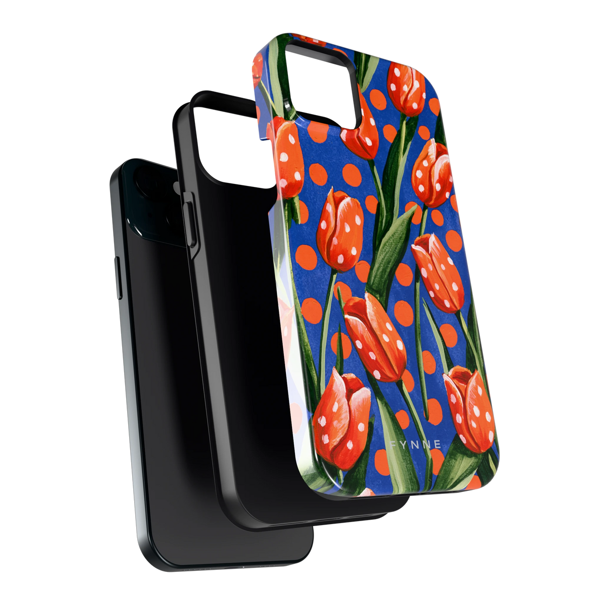 Tulpen met stippen hoesje voor iPhone 15 Plus, los van de telefoon