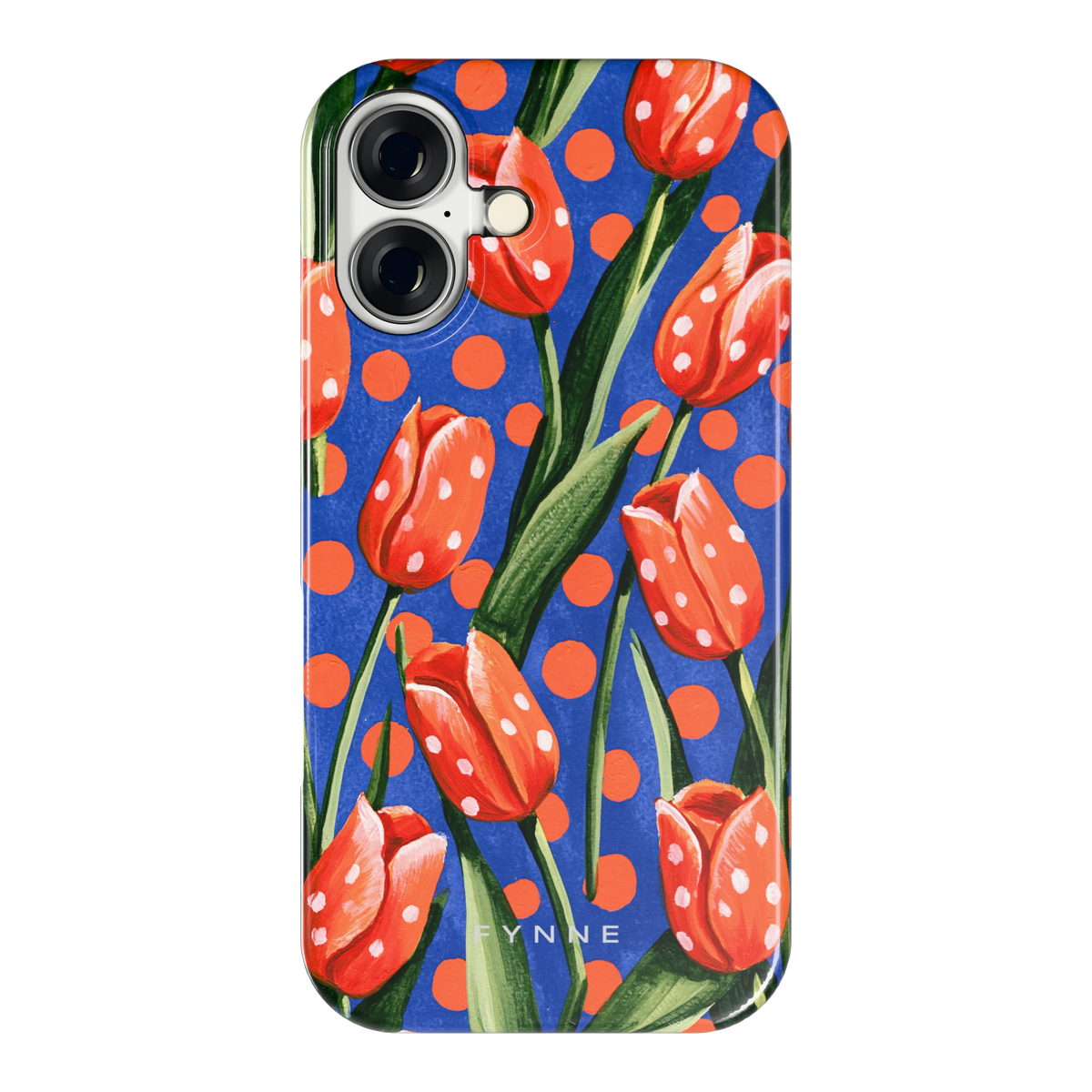 Tulpen met stippen hoesje voor iPhone 16, achterkant