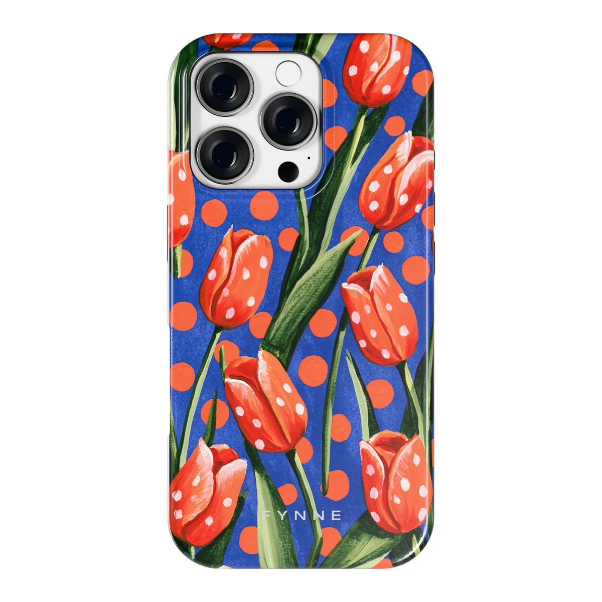 Tulpen met stippen hoesje voor iPhone 16 Pro, achterkant