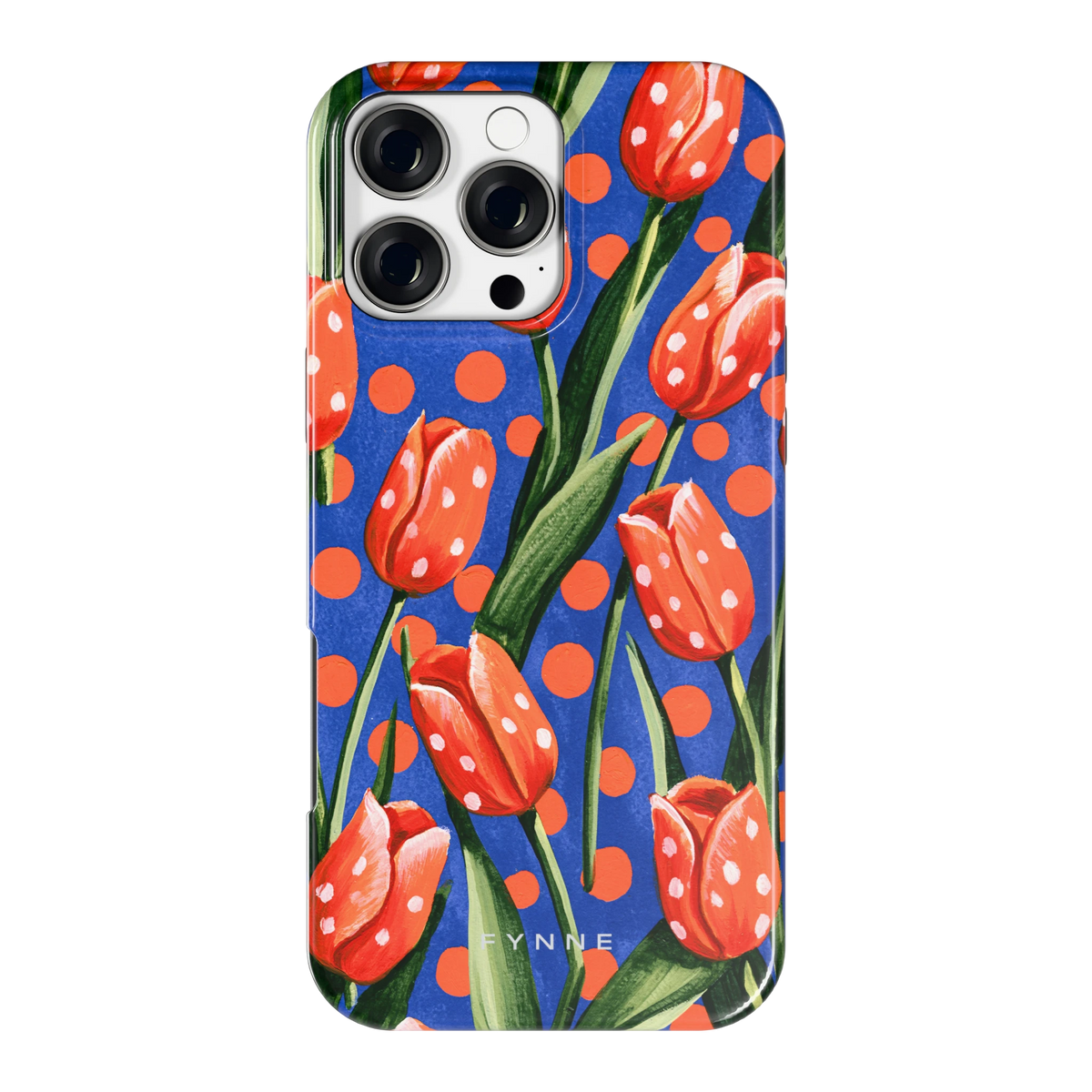 Tulpen met stippen hoesje voor iPhone 16 Pro Max, achterkant