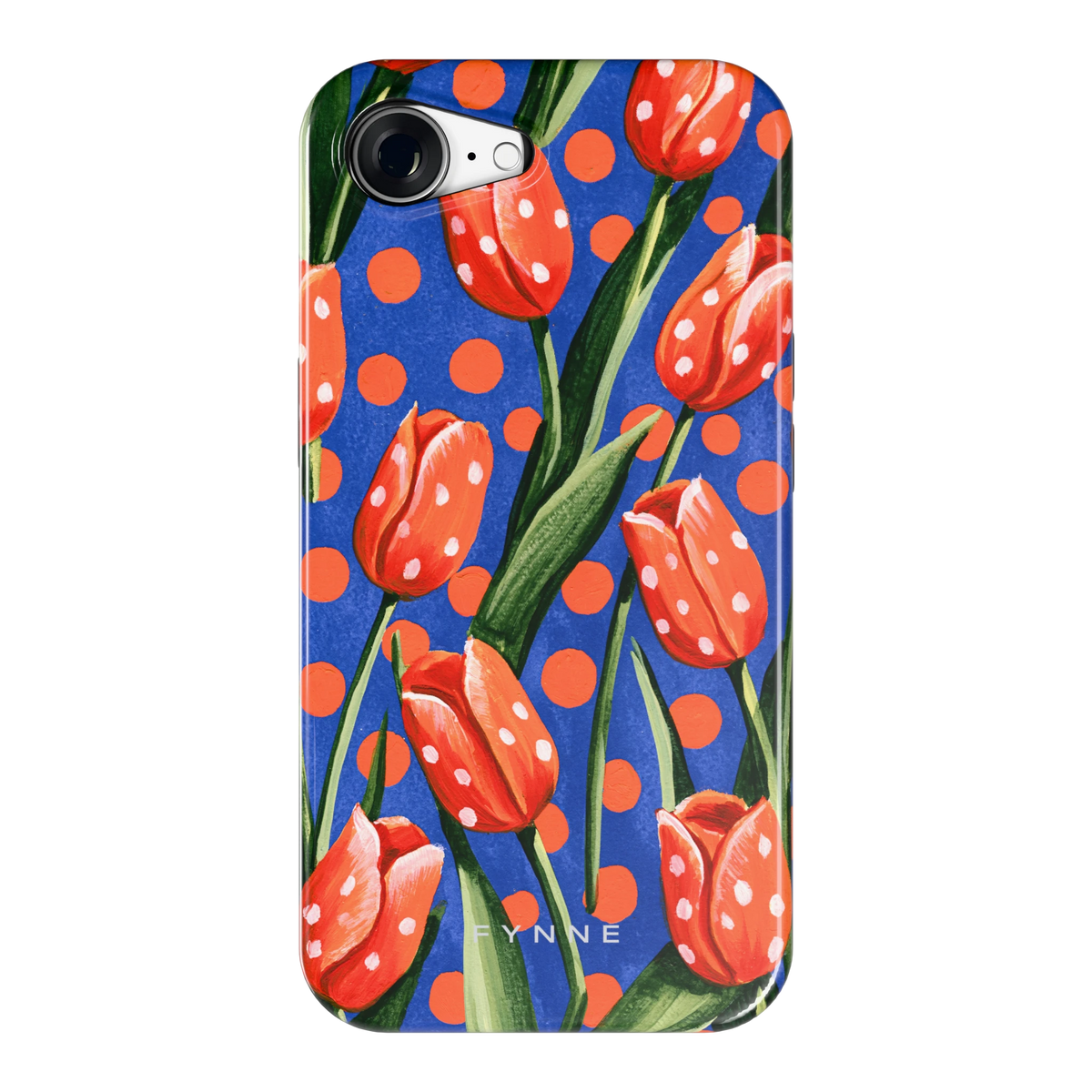 Tulpen met stippen hoesje voor iPhone 16e, achterkant